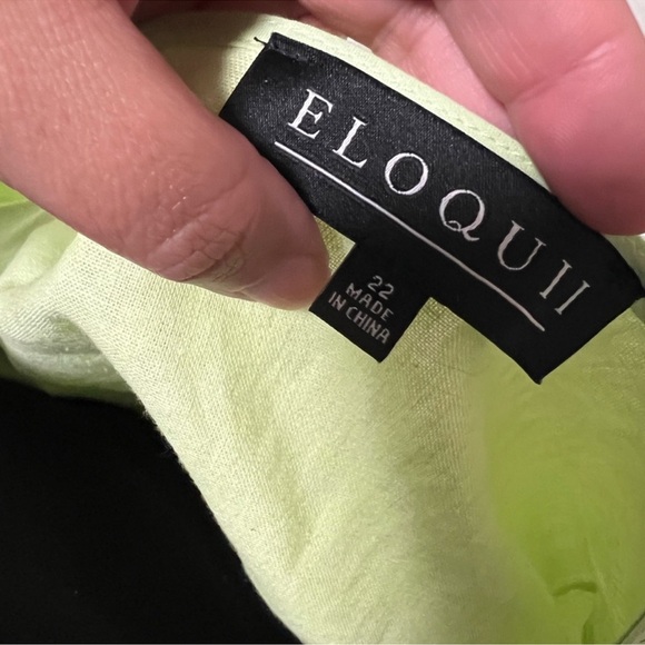 plus size ELOQUII linen lime neon green square neck puff sleeve culotte jumpsuit - Picture 6 of 8